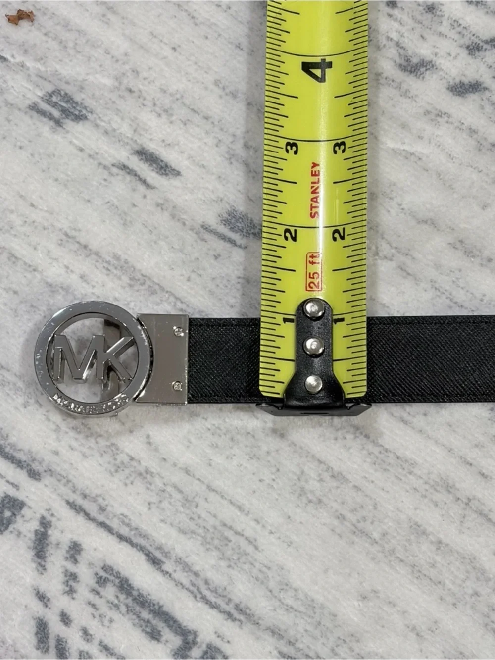 Michael Kors MK Logo Belt Black Silver Buckle Designer Minimalist Mobwife